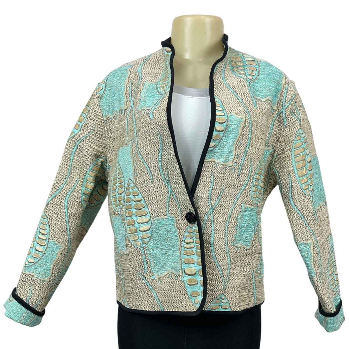 Khangura Women’s Tapestry Jacquard With Plant design Jacket Blazer Sz L