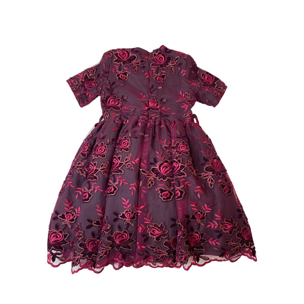 Mademoiselle Charlotte Girls Burgundy Floral Embroidered Dress Size 7- New