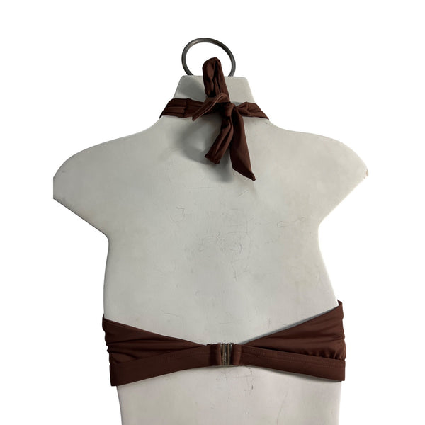 Qinsen Women Brown High Waist Bikini Set W Halter Top & Cheeky Bottoms Sz L-NEW