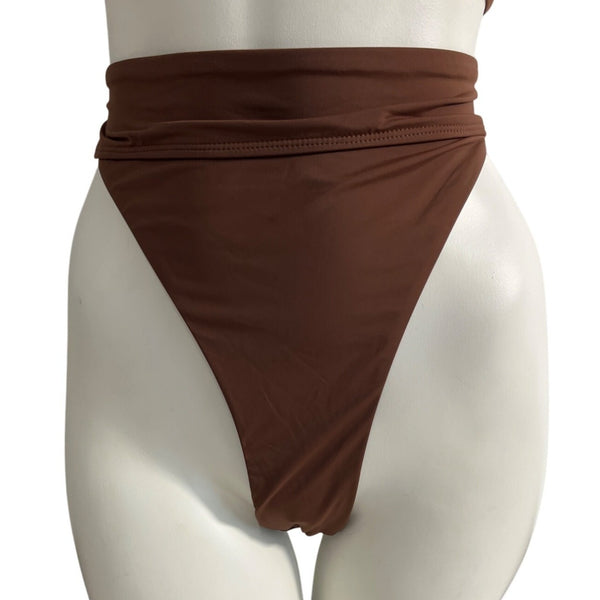 Qinsen Women Brown High Waist Bikini Set W Halter Top & Cheeky Bottoms Sz L-NEW