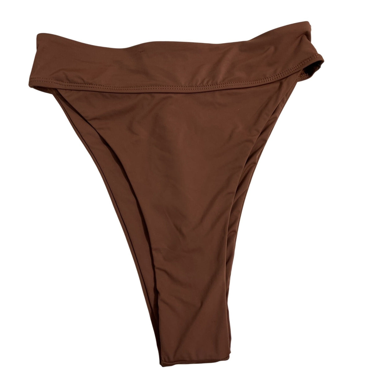 Qinsen Women Brown High Waist Bikini Set W Halter Top & Cheeky Bottoms Sz L-NEW