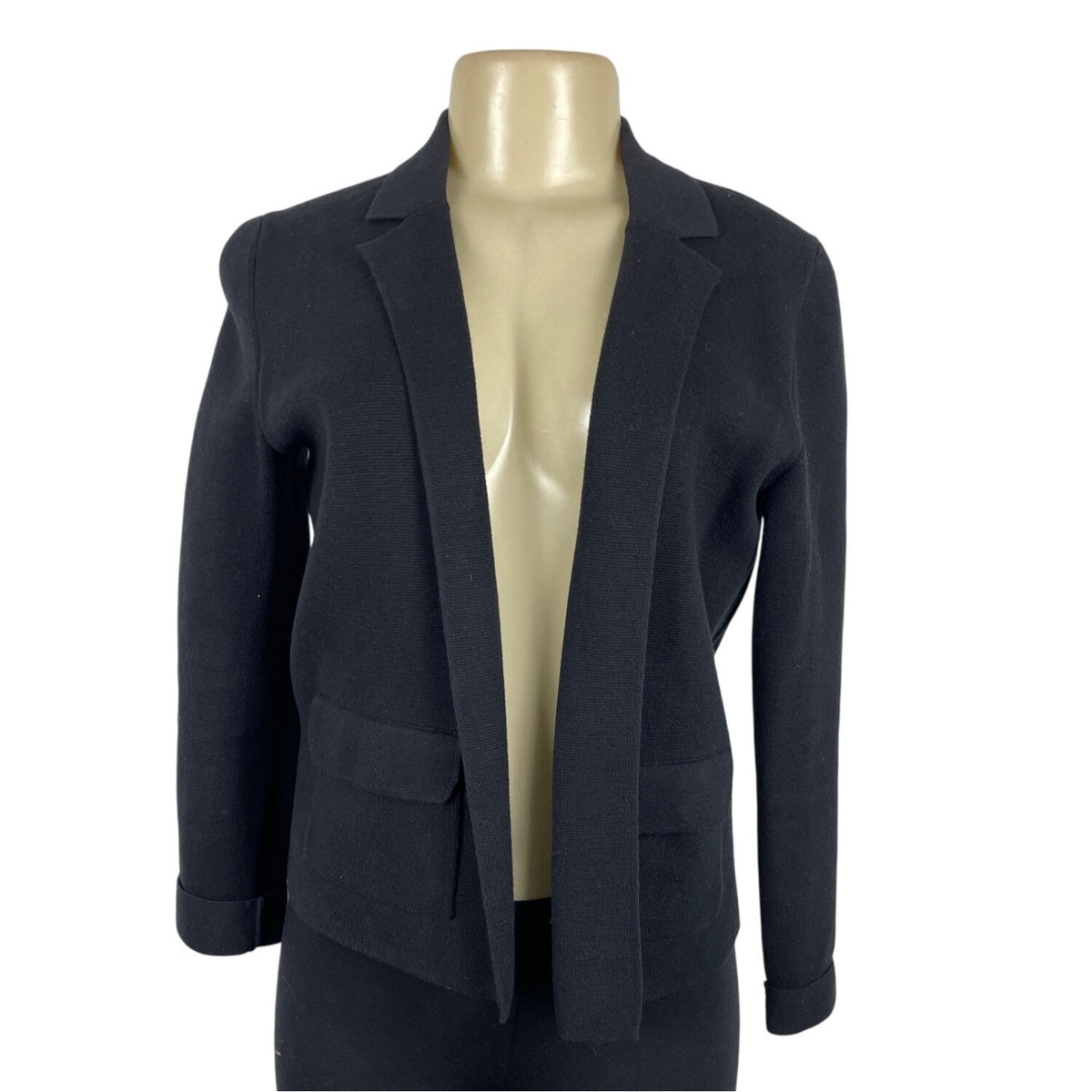 Banana Republic Black Knit Open Front Womens Blazer Jacket With Notch Lapel Sz S