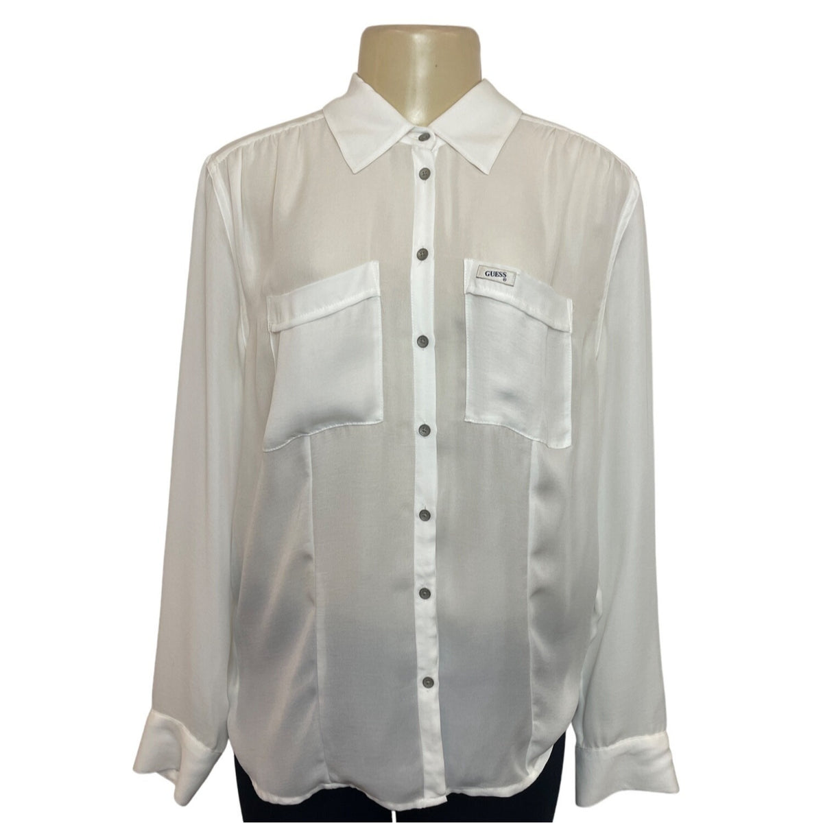 Guess Womens White Button-Down Long Sleeve Blouse Sz M