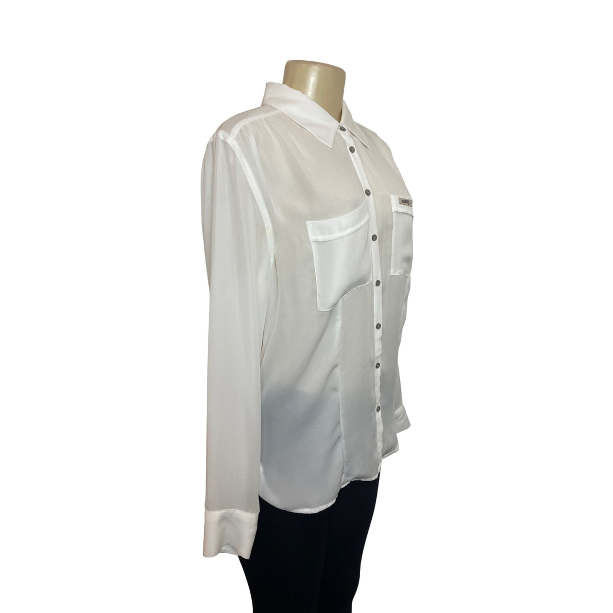 Guess Womens White Button-Down Long Sleeve Blouse Sz M