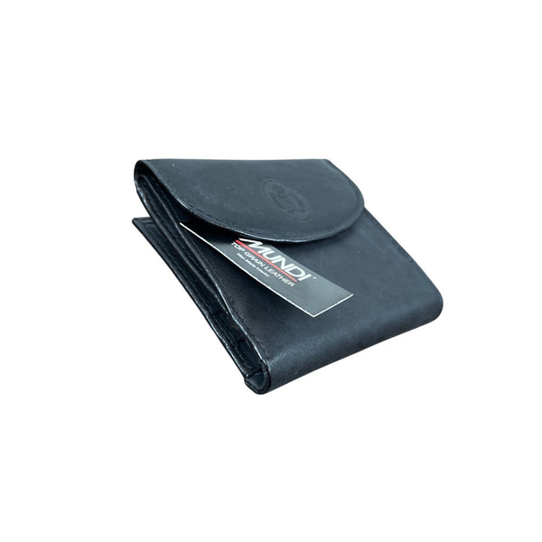 Mundi Genuine Black Leather Wallet Black Wallet With Snap Closure & Multiple Card Slots Sz S