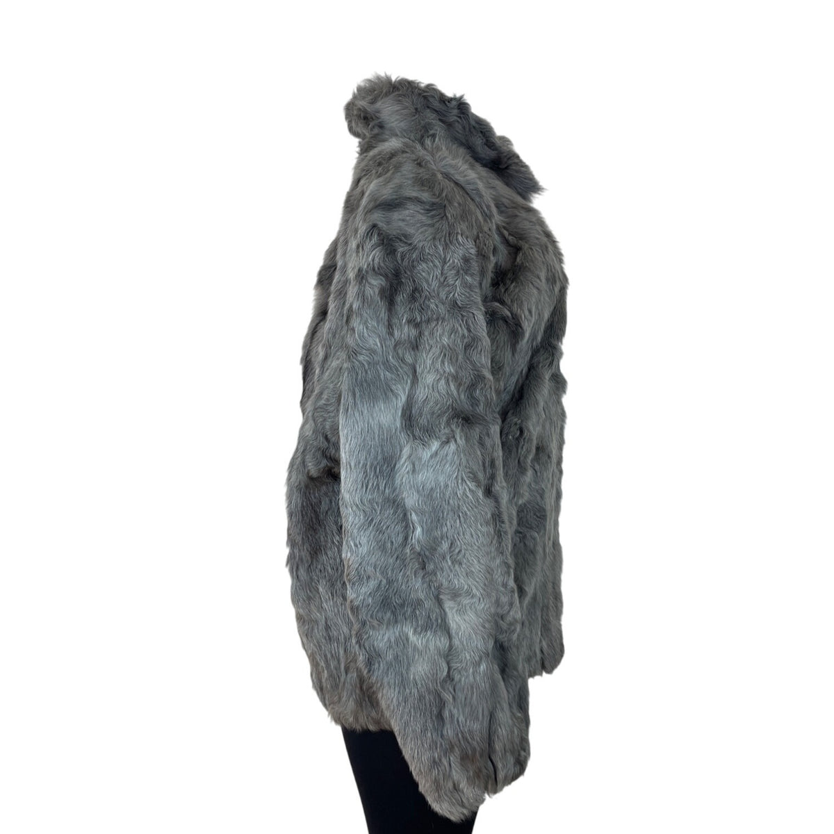 Michie Keevy Faux Fur Gray Coat With Satin Lining & Hook Closure