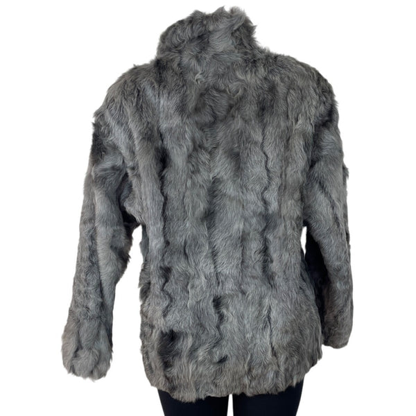 Michie Keevy Faux Fur Gray Coat With Satin Lining & Hook Closure