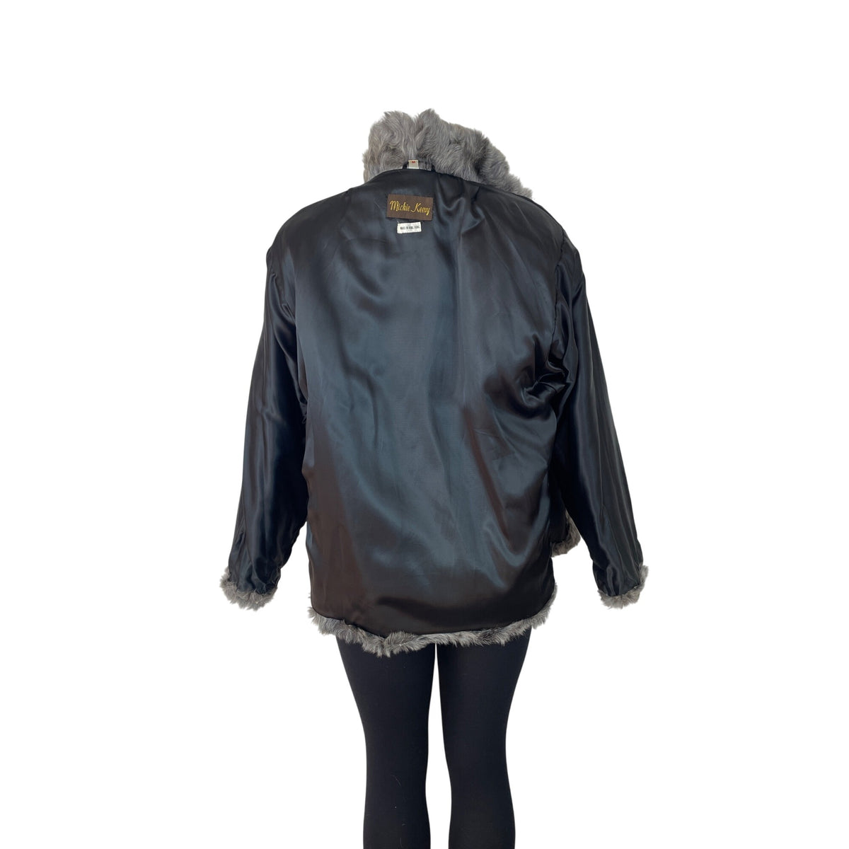 Michie Keevy Faux Fur Gray Coat With Satin Lining & Hook Closure