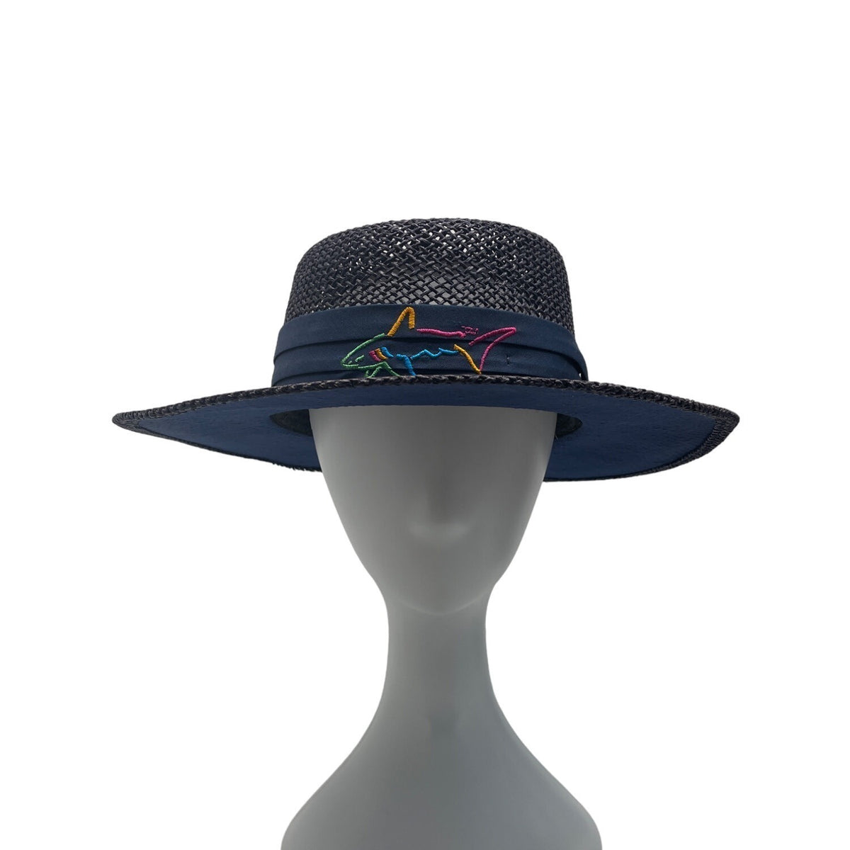 Unisex Blue and Navy Shark Vacation Straw Hat