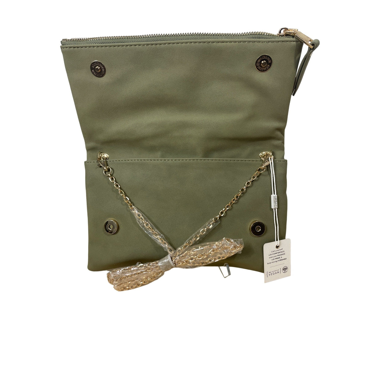 Olive Urban Expressions Vegan Leather Bag with Gold Chain