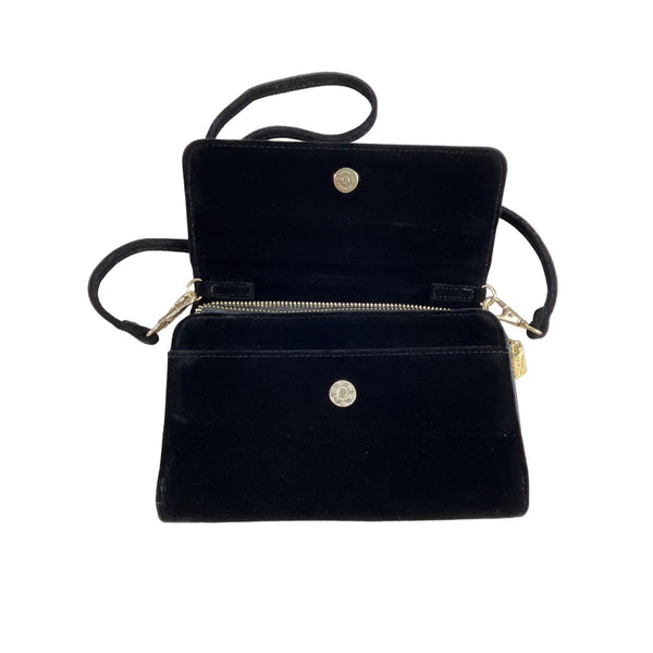 Scout Black Velvet Decker Crossbody Clutch Gold Hardware Detachable Strap Sz S