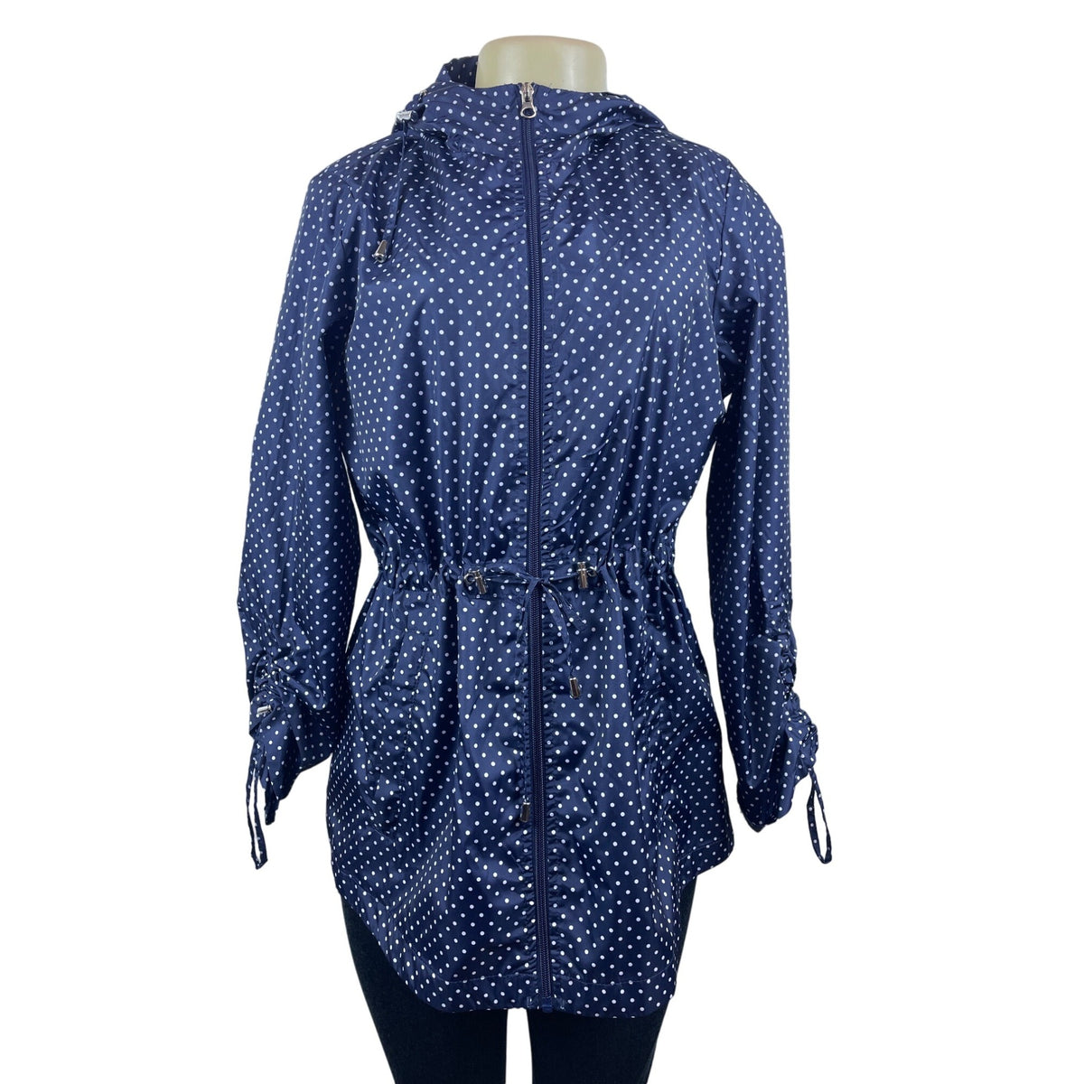 Jones Women's Blue White Polka Dots Raincoat Sz S