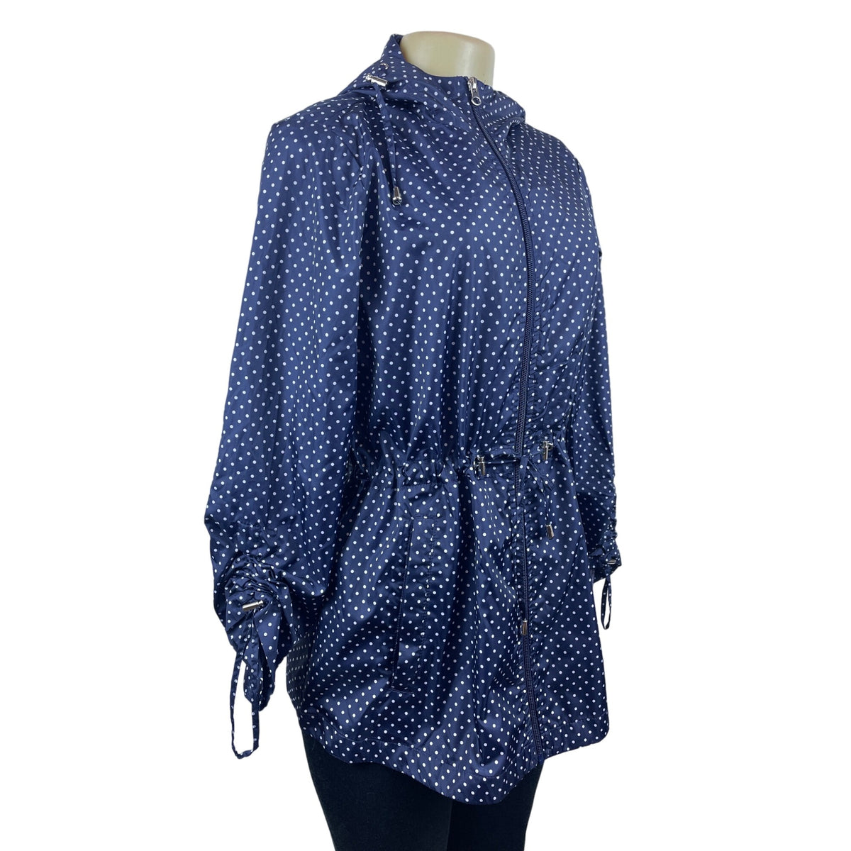 Jones Women's Blue White Polka Dots Raincoat Sz S