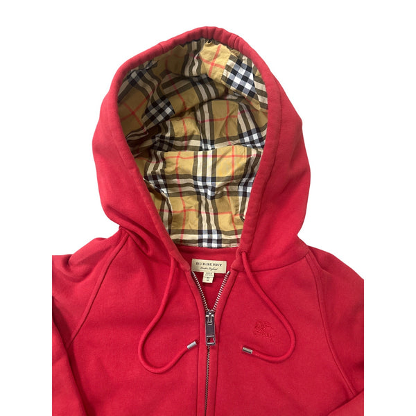 Burberry Womens Knight Logo and Iconic Plaid Pattern Red Zip-Up Hoodie Size XS