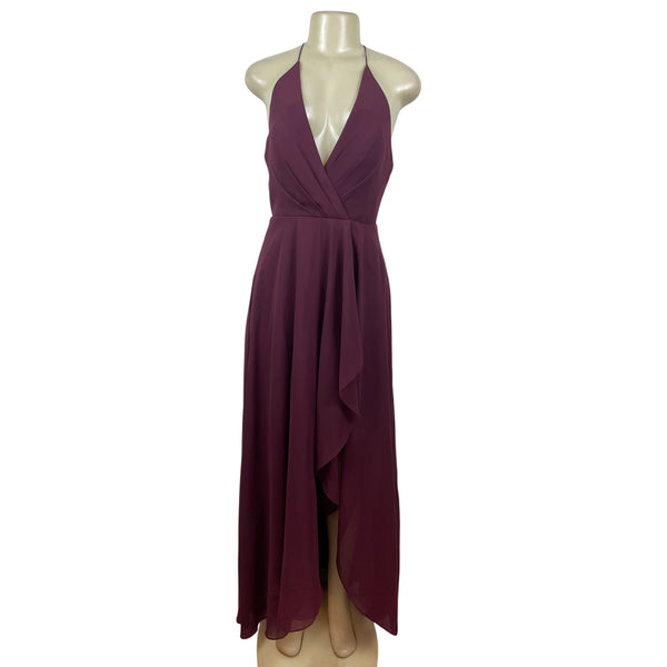 Jenny Yoo Collection Women’s Burgundy Halter V-Neck Maxi Dress Sz 4-New