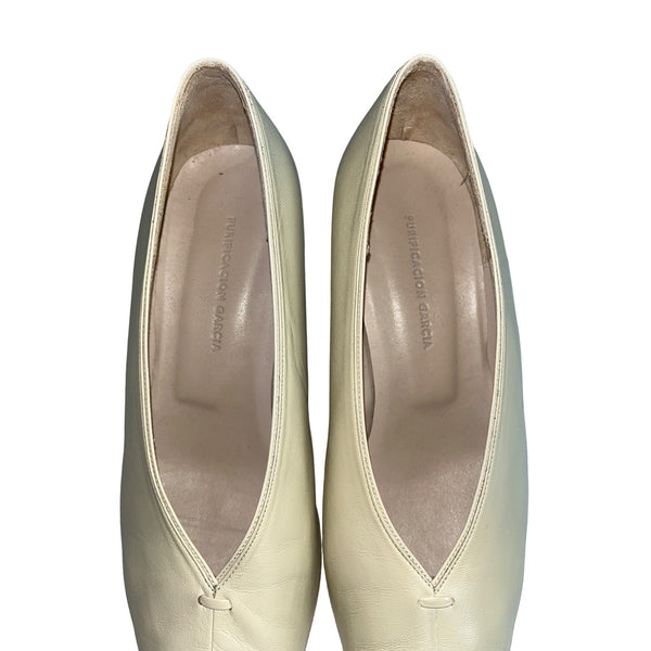 Purificación García  Women’s New Beige Spanish Leather Pointed Toe Pumps Sz 40