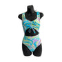 Ninety-Nine Blue Multicolor pattern Ruched Front Cutout One-Piece Swimsuit Sz L