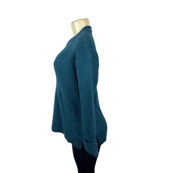 Ann Taylor Teal Ribbed Knit Sweater Long Sleeve Crew Neck Sz Meduim Petite