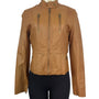 TCEC Women Tan Leather Jacket With Leopard Print Lining Szize M