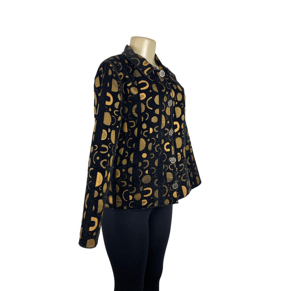 Women's Black & Gold Geometric Random Print Reversible Jacket