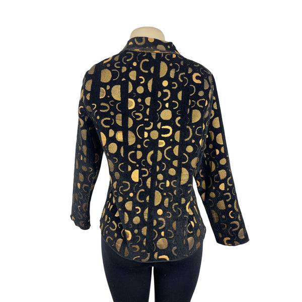 Women's Black & Gold Geometric Random Print Reversible Jacket