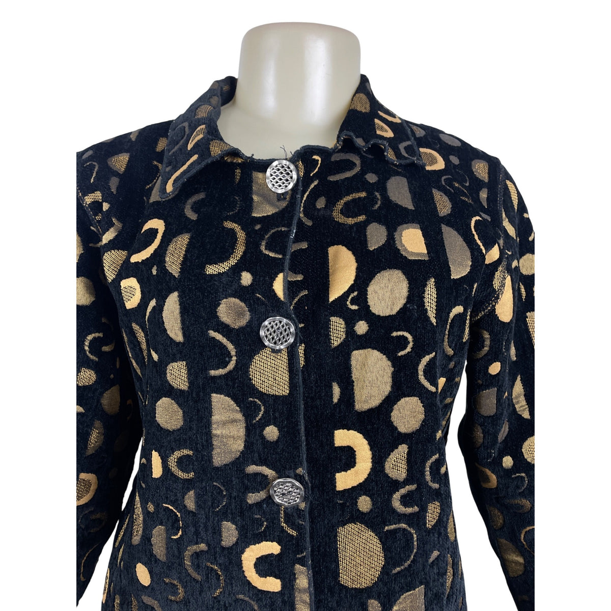 Women's Black & Gold Geometric Random Print Reversible Jacket