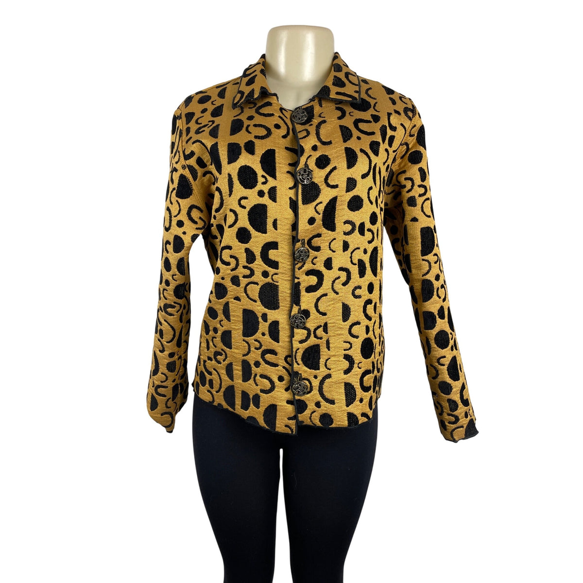 Women's Black & Gold Geometric Random Print Reversible Jacket