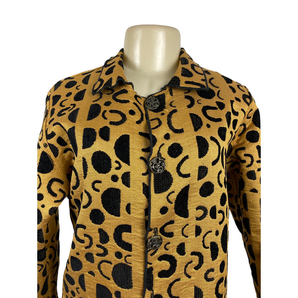 Women's Black & Gold Geometric Random Print Reversible Jacket