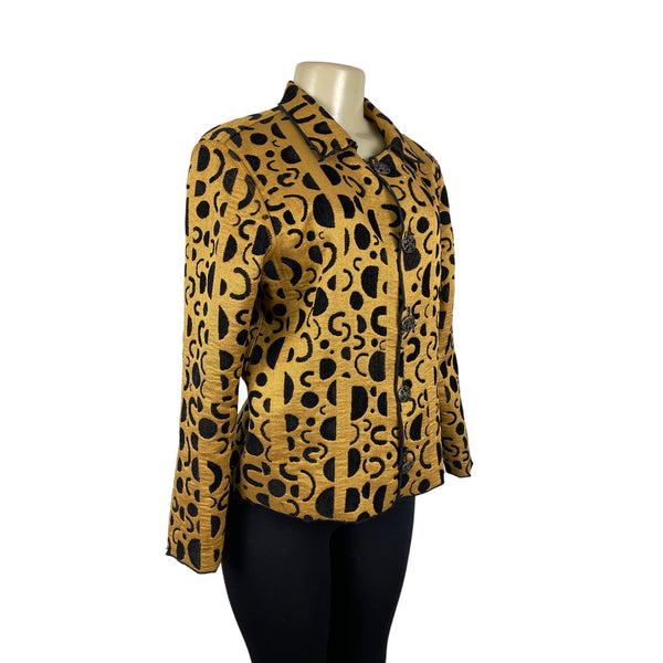 Women's Black & Gold Geometric Random Print Reversible Jacket