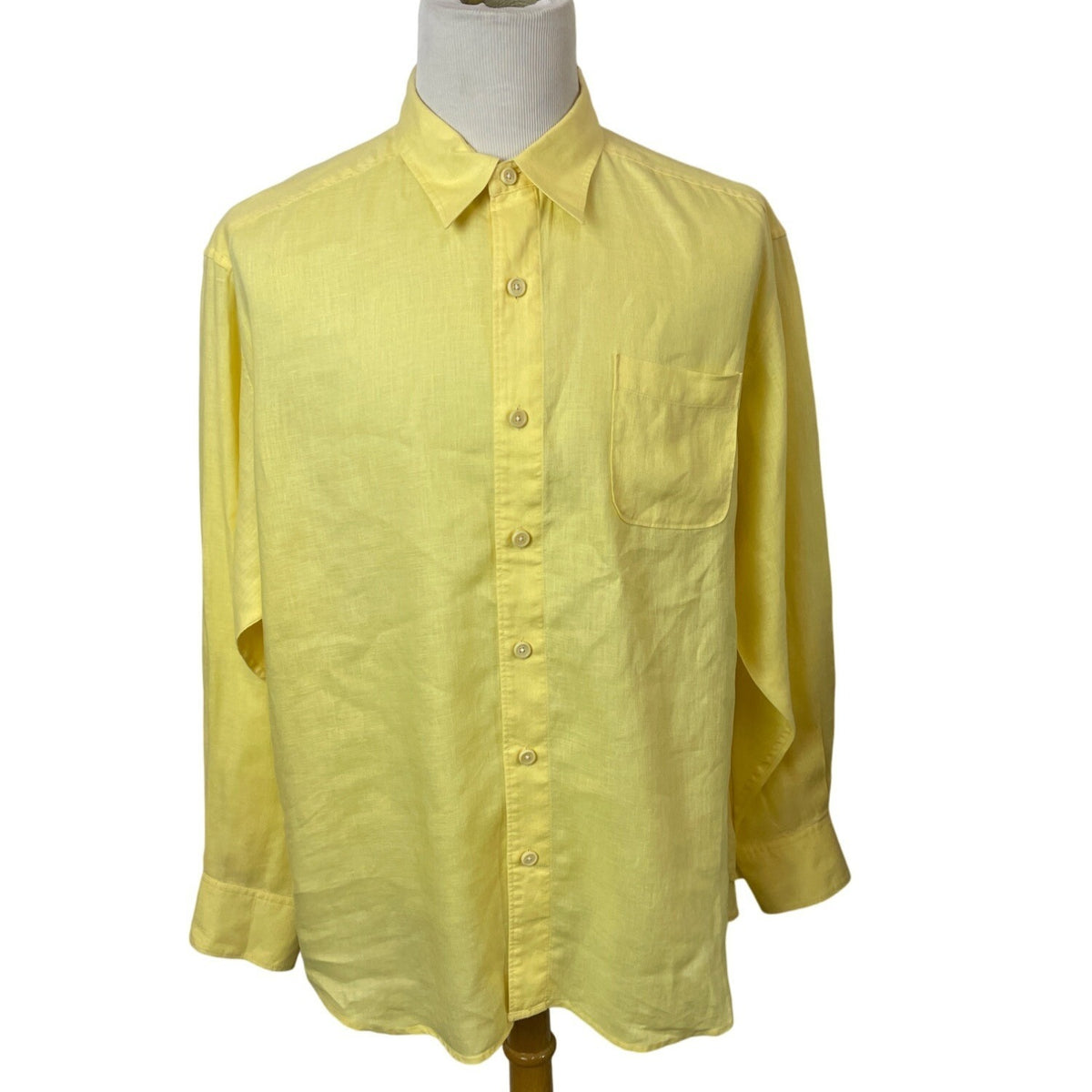 Tommy Bahama Mens Yellow Long Sleeve Linen Button-Up Shirt Sz XL