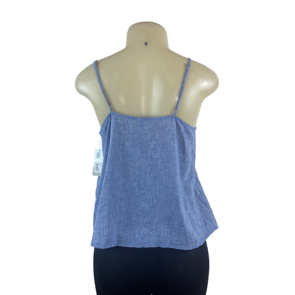 BP Womens Blue Linen-Blend Spaghetti Strap V-Neck Buttoned Top Sz S - New