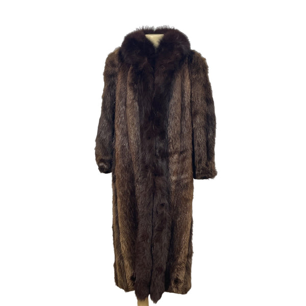 Vintage Unbranded Brown Long Fur Coat with Shawl Lapel