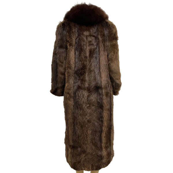 Vintage Unbranded Brown Long Fur Coat with Shawl Lapel