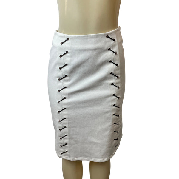 Ellen Tracy Womens White Lace-Up Midi Pencil Skirt Size 2