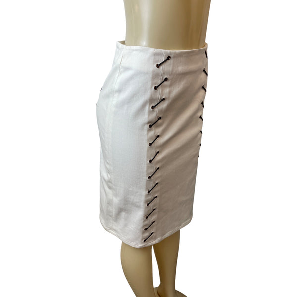 Ellen Tracy Womens White Lace-Up Midi Pencil Skirt Size 2