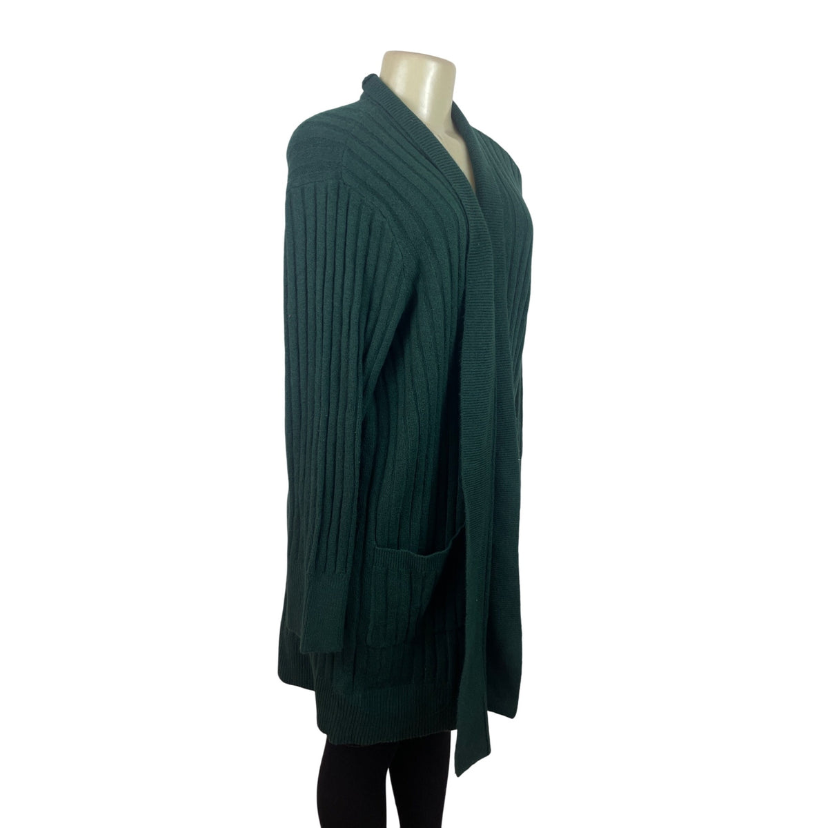 Loft Womens Ribbed Open Front & Patch Pockets Cardigan Sweater XXL Green - New