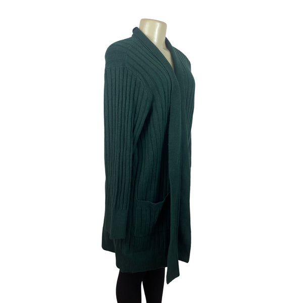 Loft Womens Ribbed Open Front & Patch Pockets Cardigan Sweater XXL Green - New