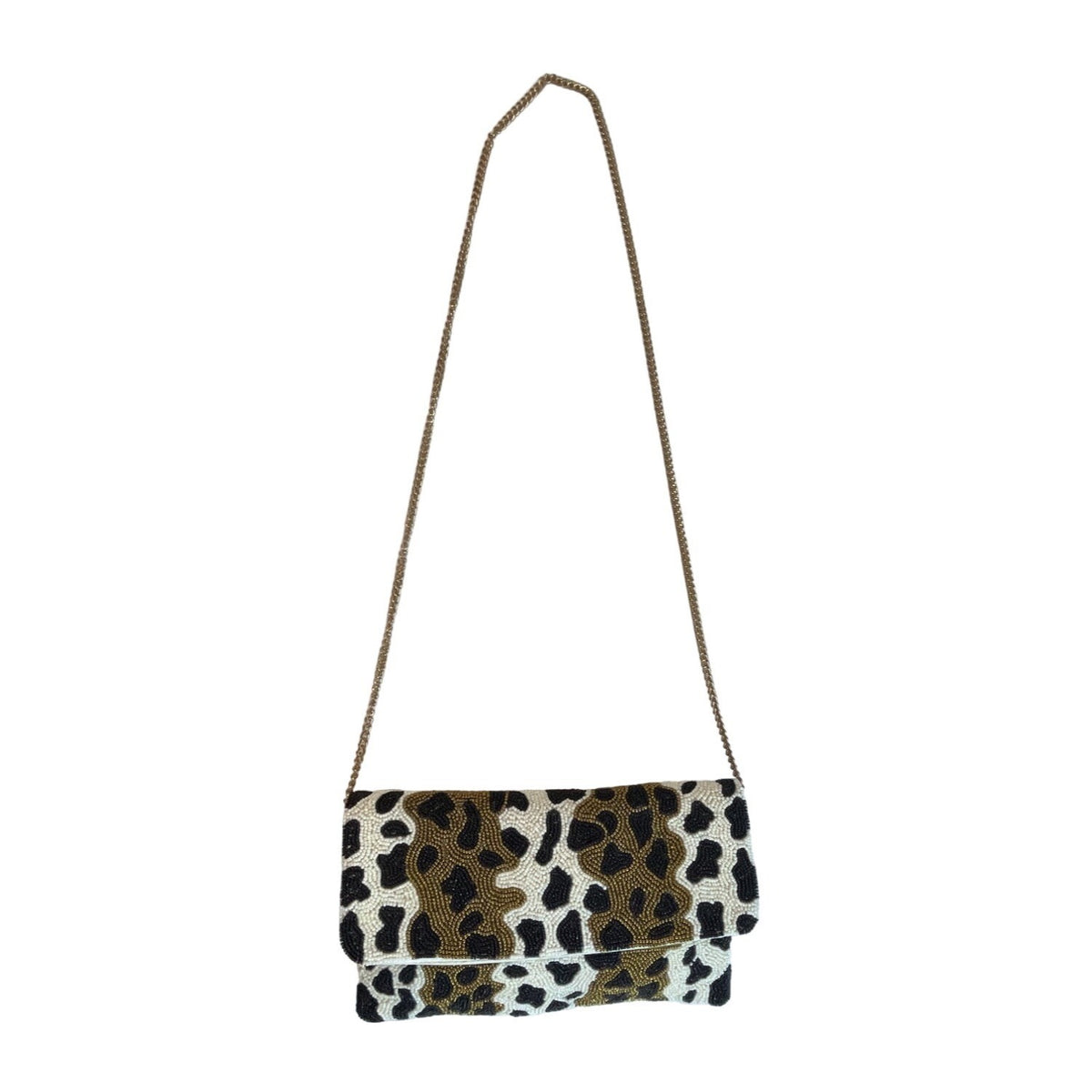 Francesca’s Collections Women's White - Brown Animal Print Beaded Evening Clutch