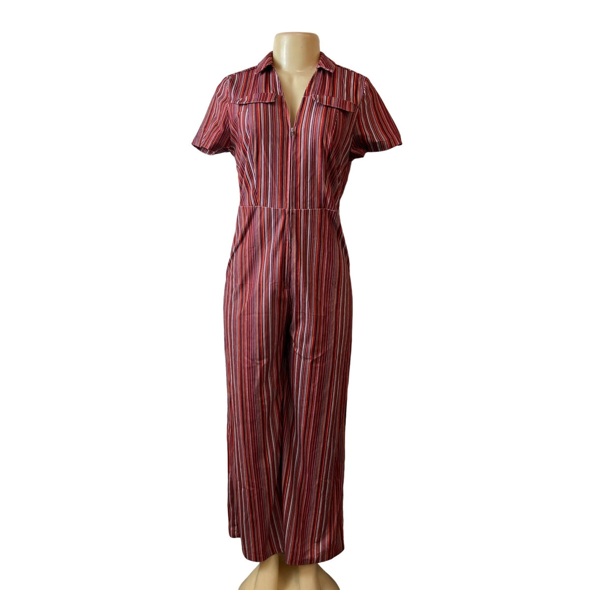 Cider Women's Red Corduroy Striped Jumpsuit With Zipper and Collar Sz M- NWT