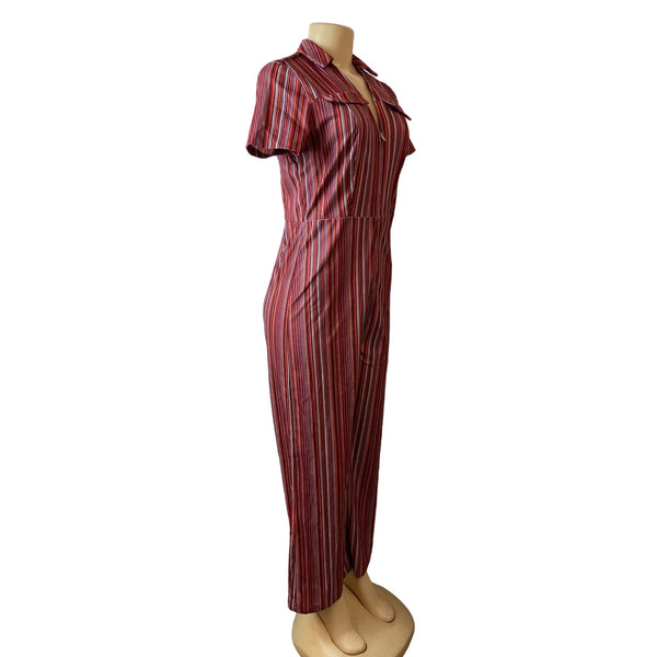 Cider Women's Red Corduroy Striped Jumpsuit With Zipper and Collar Sz M- NWT