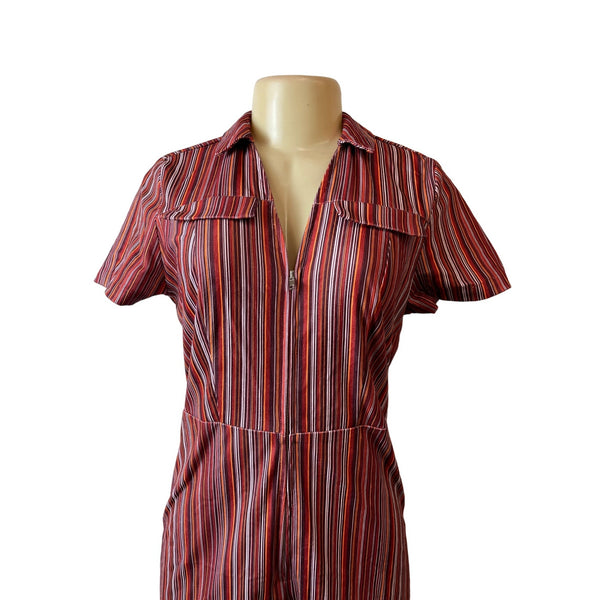 Cider Women's Red Corduroy Striped Jumpsuit With Zipper and Collar Sz M- NWT