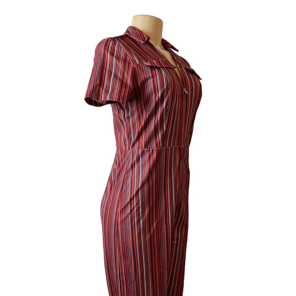 Cider Women's Red Corduroy Striped Jumpsuit With Zipper and Collar Sz M- NWT