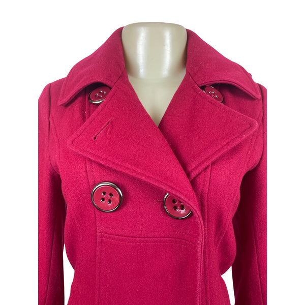 Guess Jeans Womens Red Hooded Peacoat Jacket With Button Accents & Pockets Sz XS