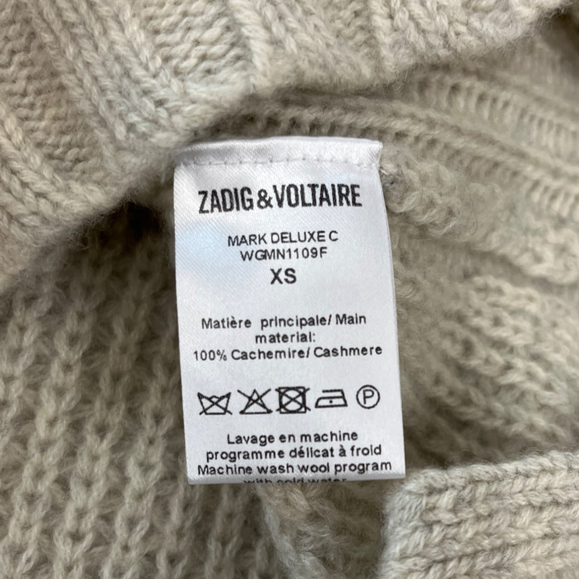 Zadig & Voltaire Off White Cashmere Long Sleeve Mark Deluxe C Sweater Sz XS