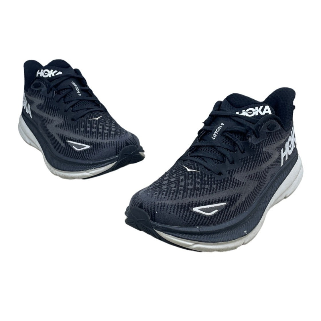 Hoka Men's Black & White Clifton 9 Slip In Running Shoes Sz 8B