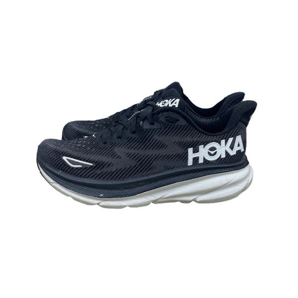 Hoka Men's Black & White Clifton 9 Slip In Running Shoes Sz 8B