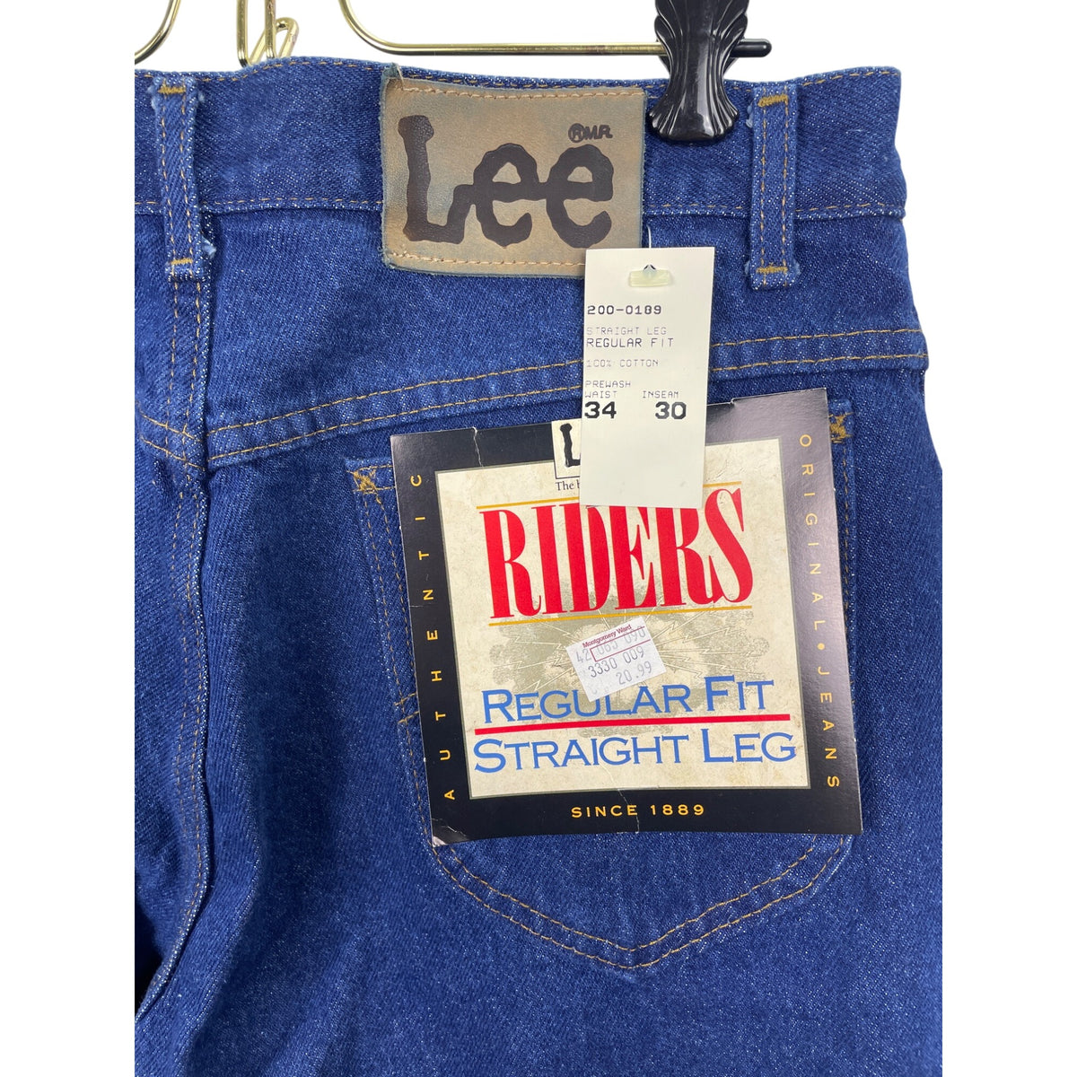 Vintage 34X30 Lee Riders Regular Fit  Jeans Mens Blue Denim Straight Leg - New