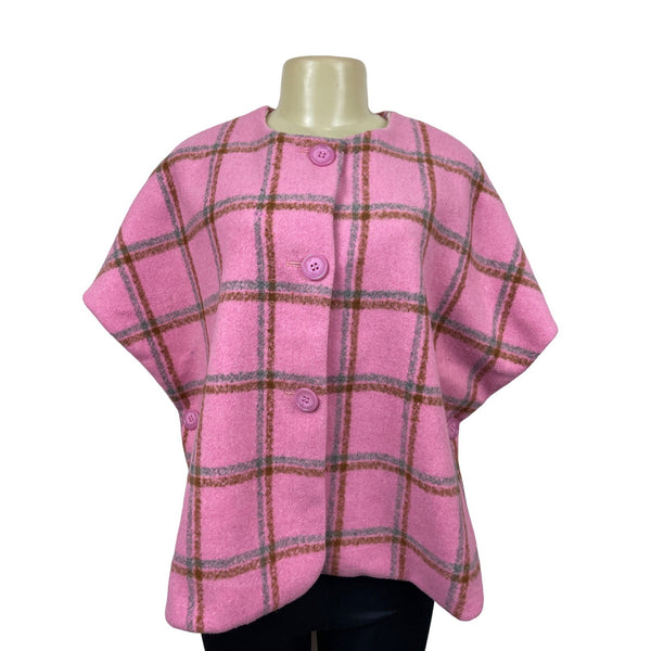 MaEVe Women's Pink Plaid Poncho Vest One Size