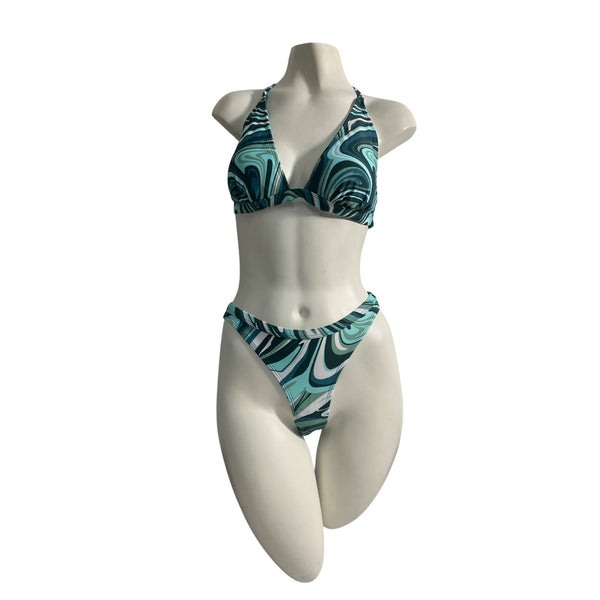 Xhilaration Womens Halter Marble Print Bikini Set Swimsuit Size M- NEW