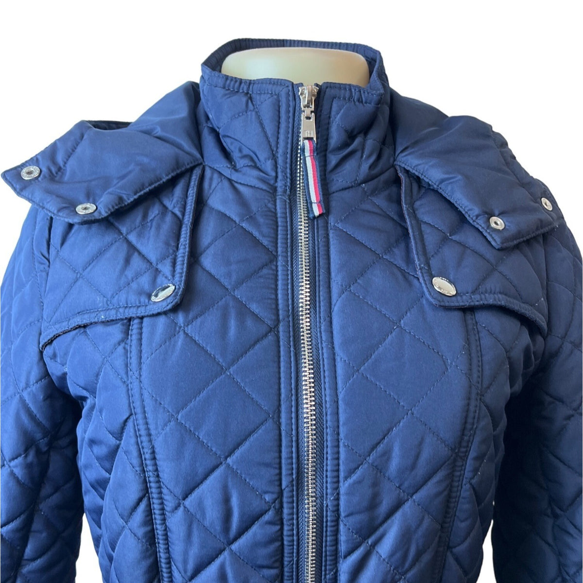 Tommy Hilfiger Women's Navy Blue Quilted Hooded Winter Coat Sz XS